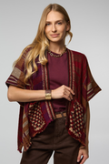 Saachi Crochet Trim Plaid Knit Poncho