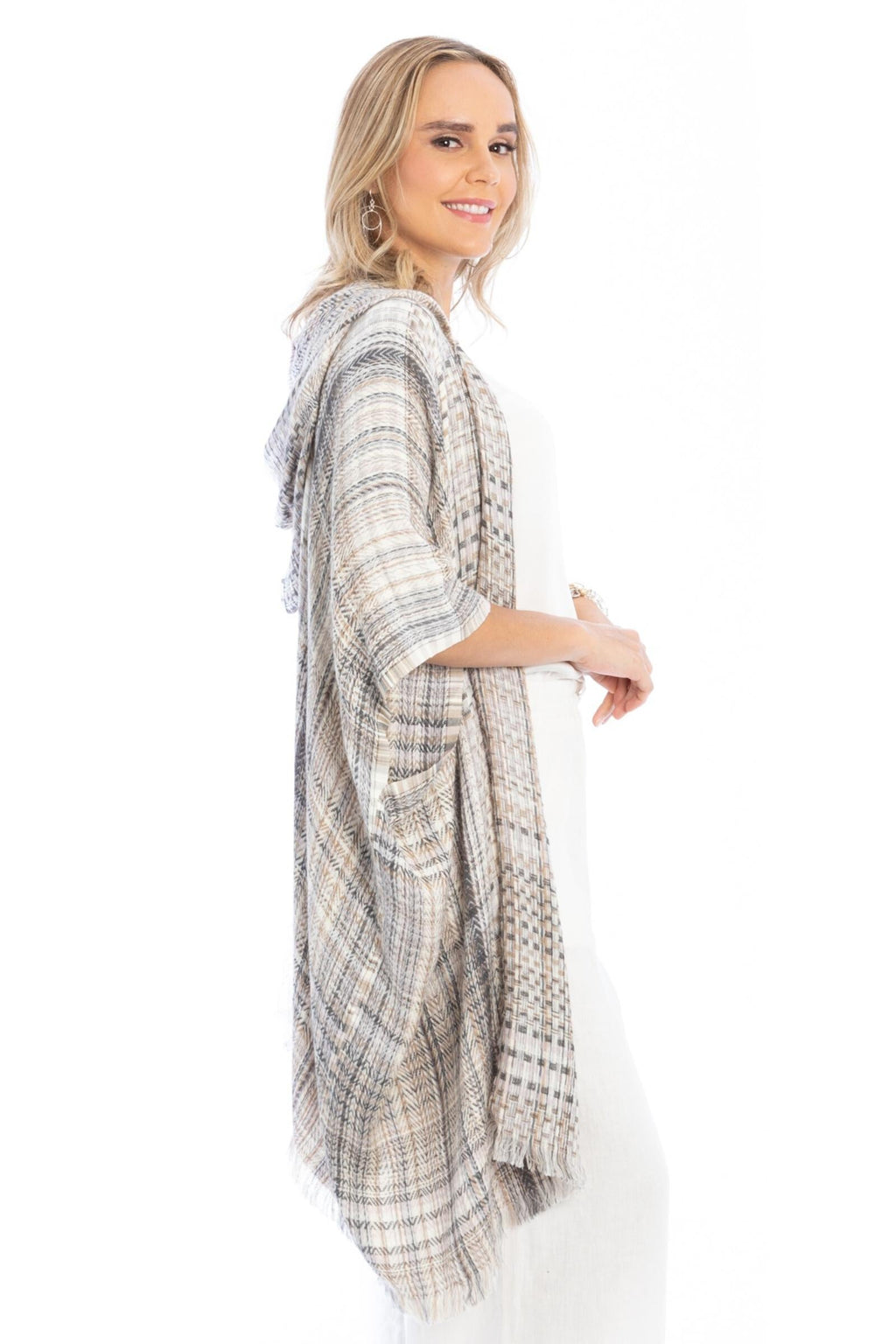 Saachi Plaid Hooded Ruana