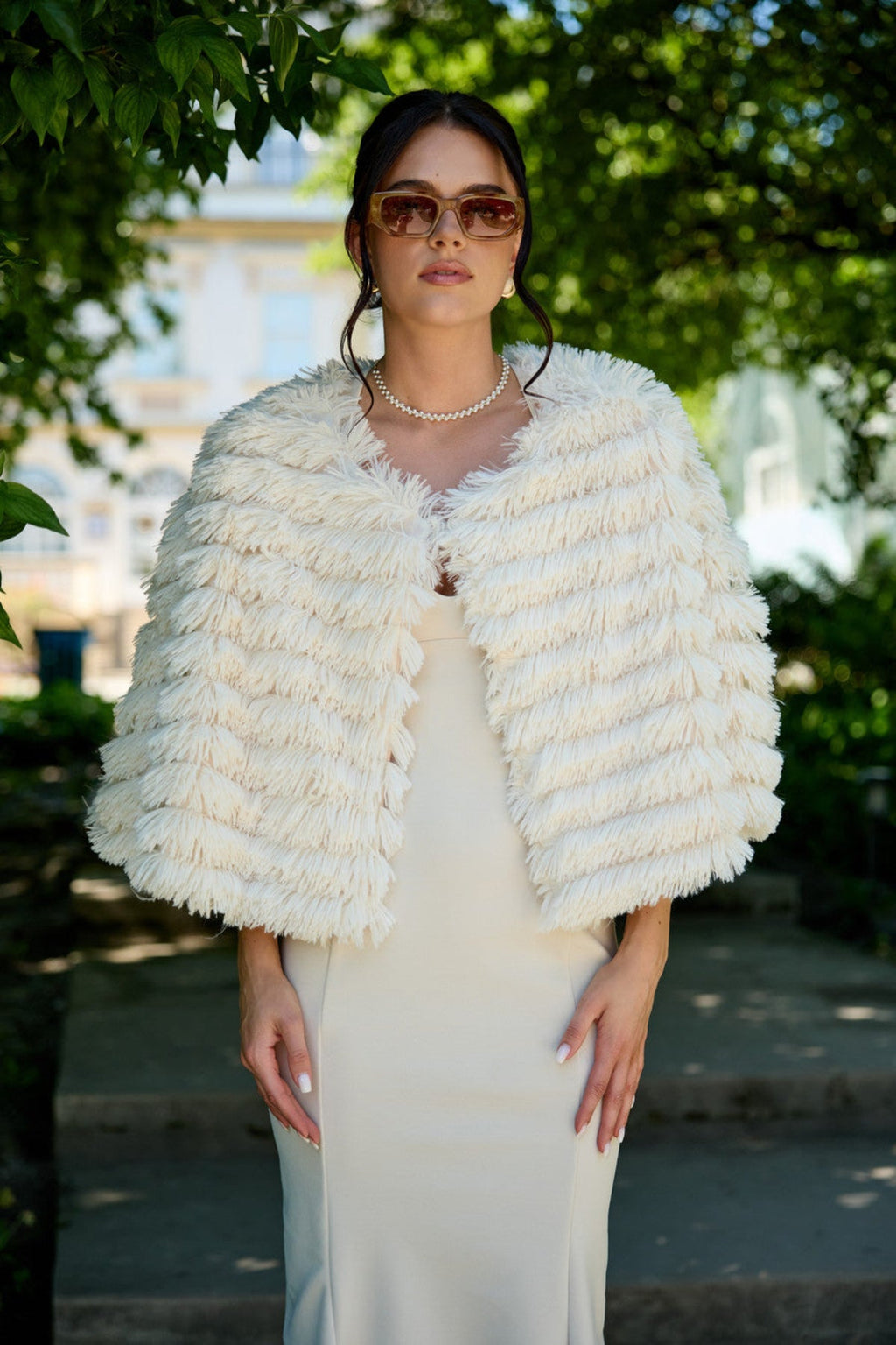 Saachi Faux Fur Tasseled Capelet