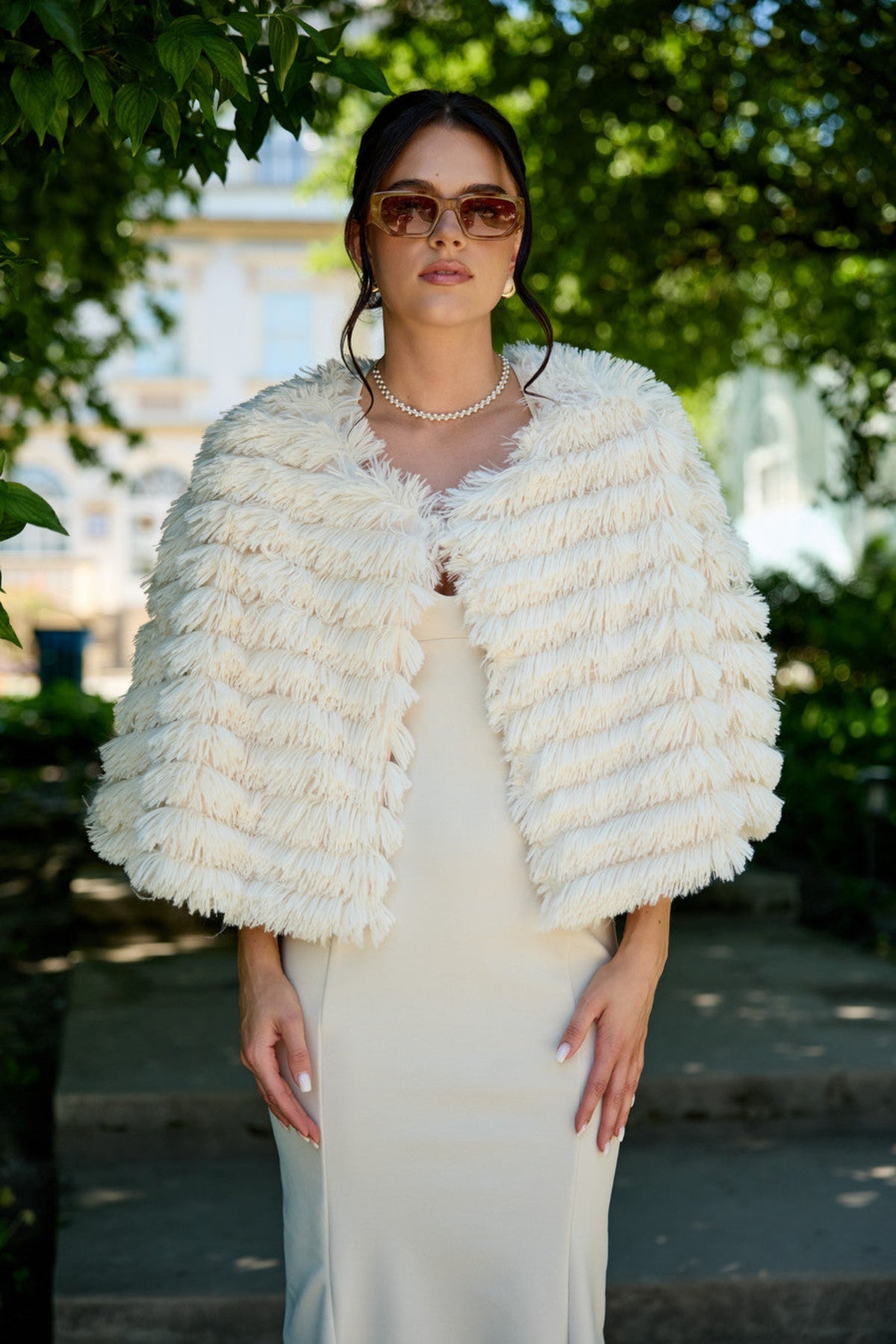 Saachi Faux Fur Tasseled Capelet