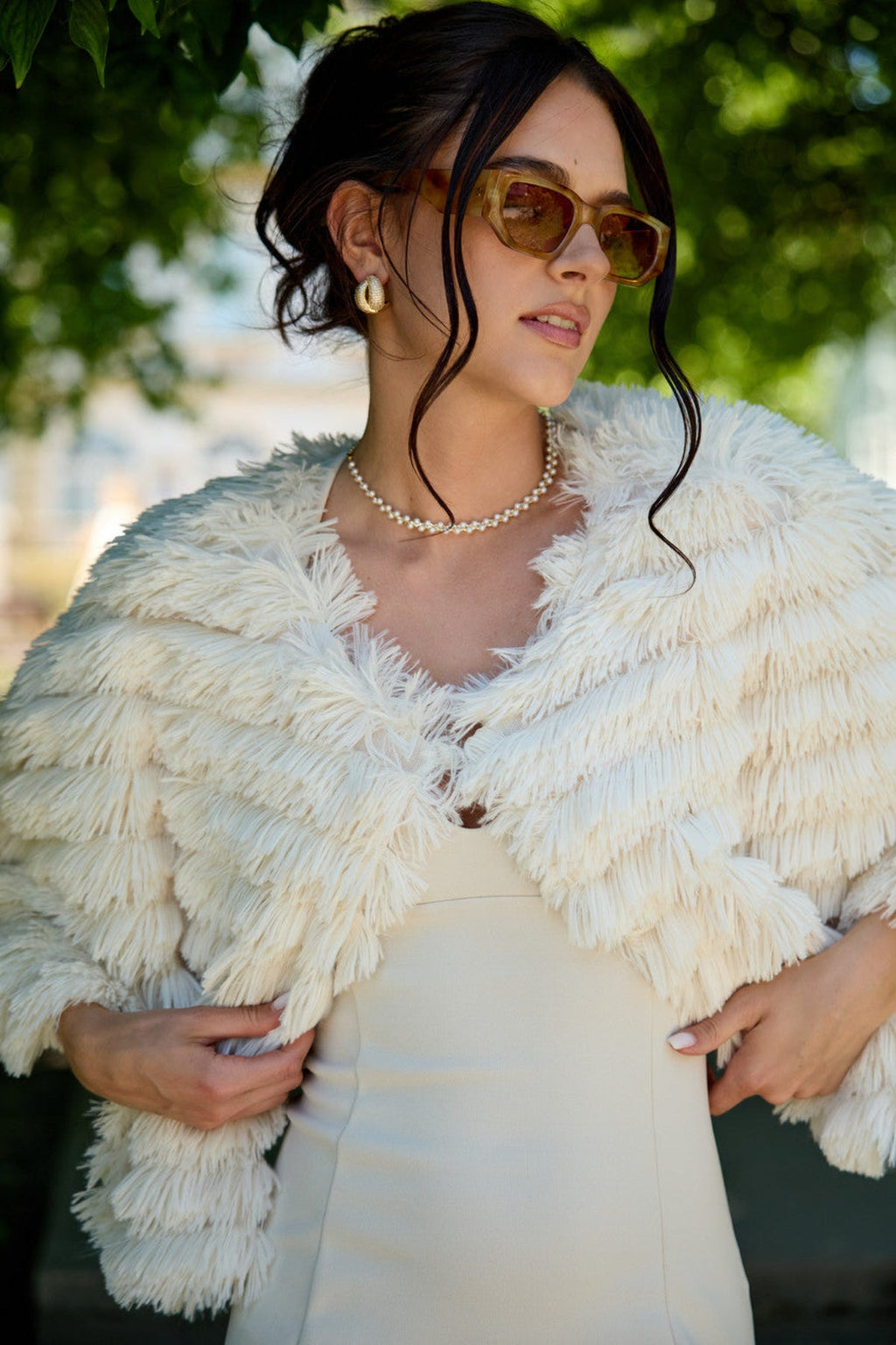 Saachi Faux Fur Tasseled Capelet