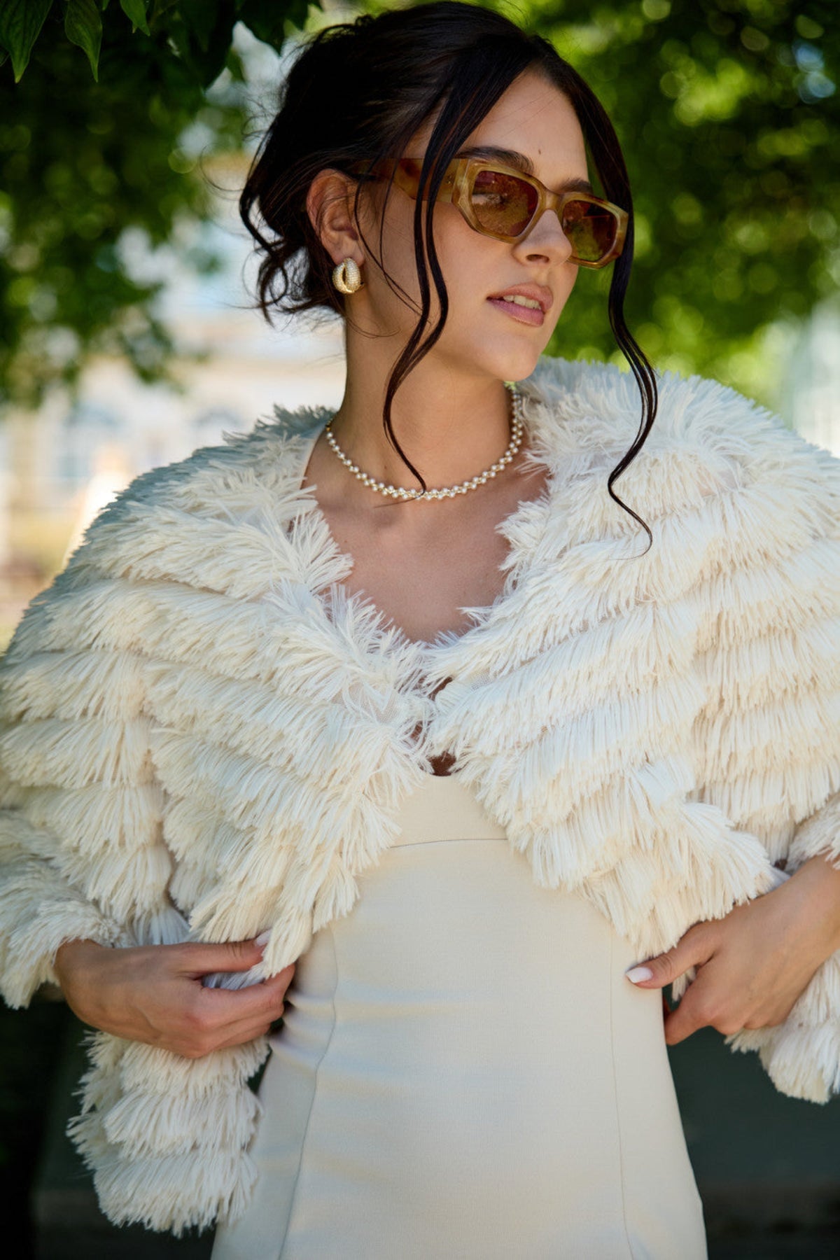 Saachi Faux Fur Tasseled Capelet