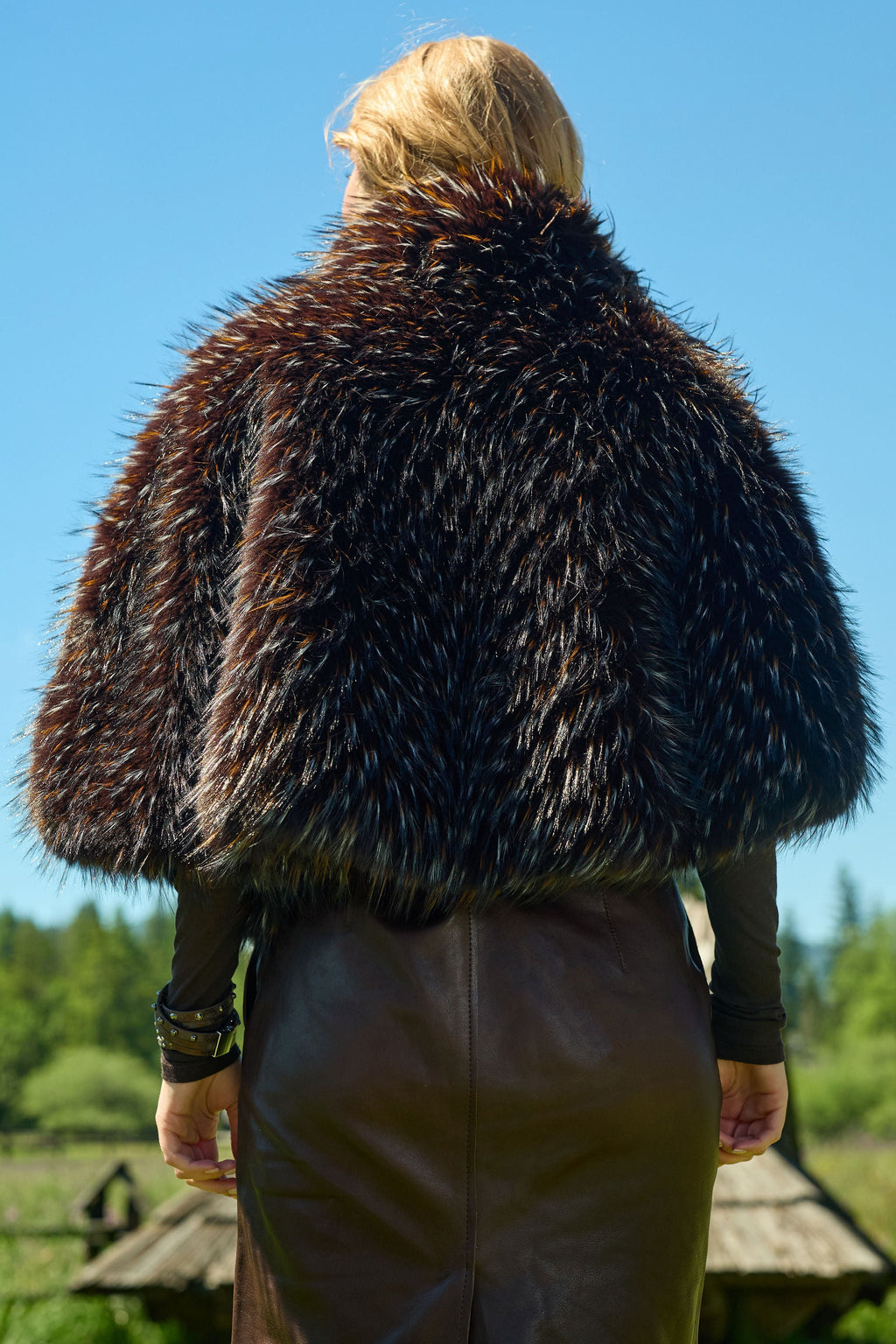 Saachi Shaggy Faux Fur Capelet