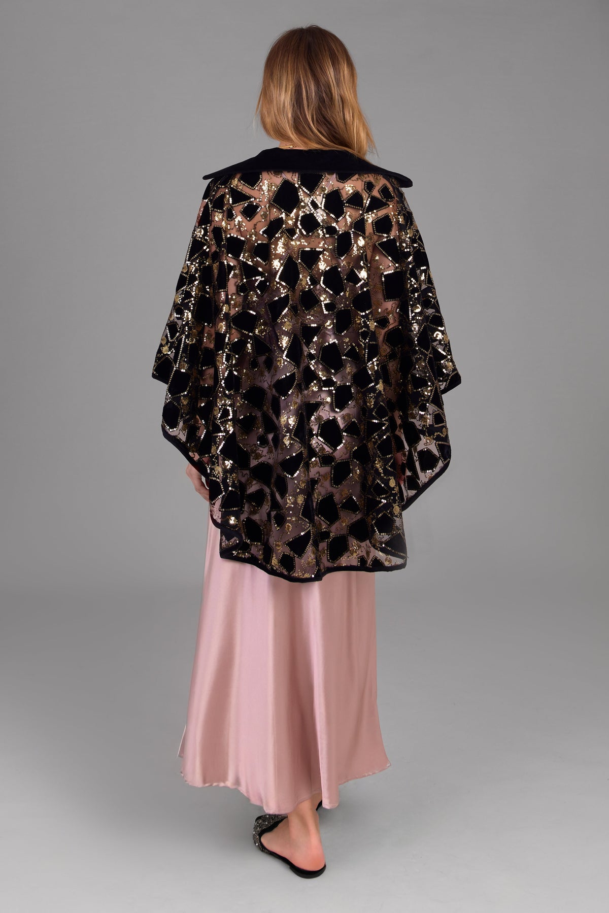 Saachi Velvet Sequin Collared Capelet