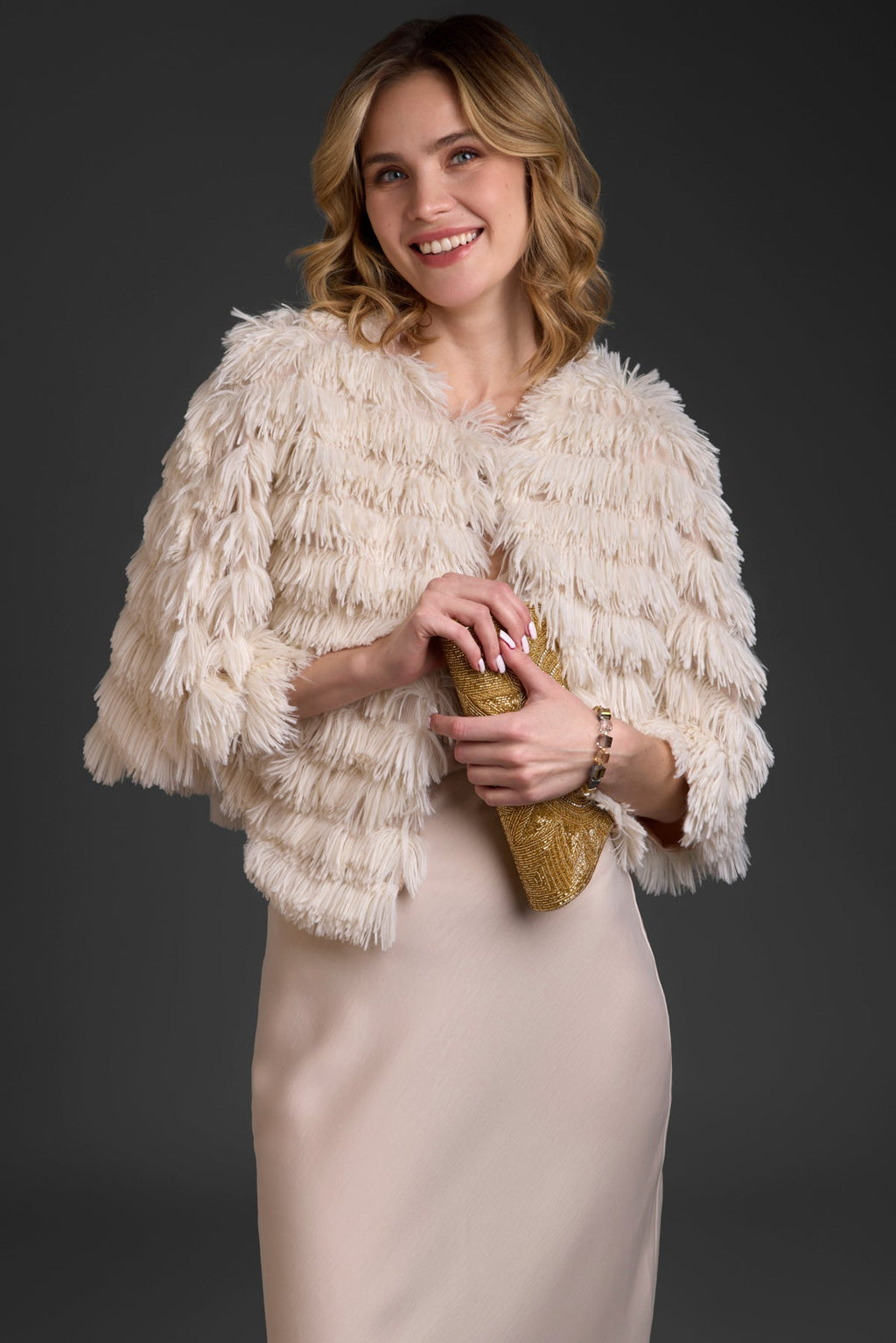 Saachi Faux Fur Tasseled Capelet