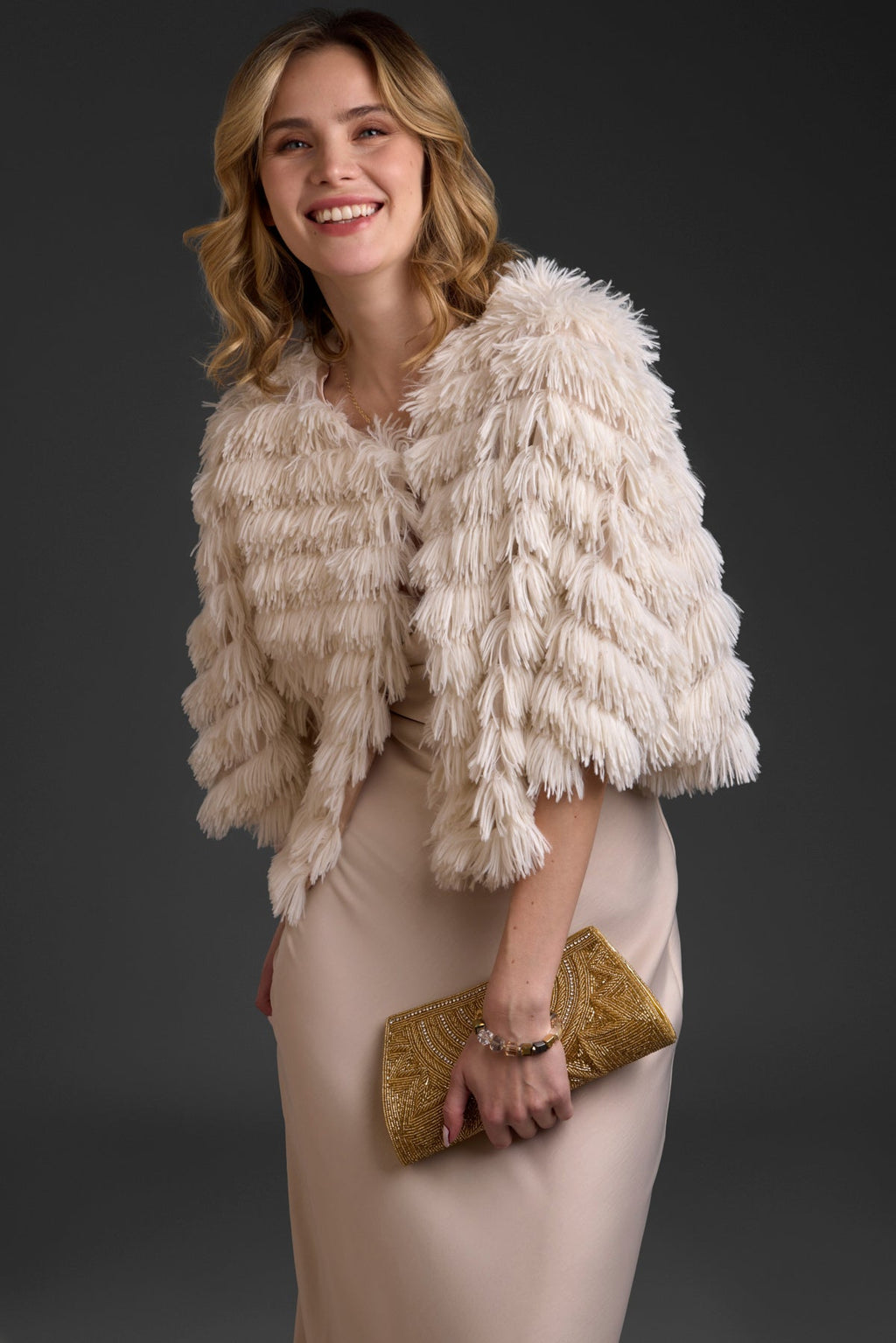 Saachi Faux Fur Tasseled Capelet