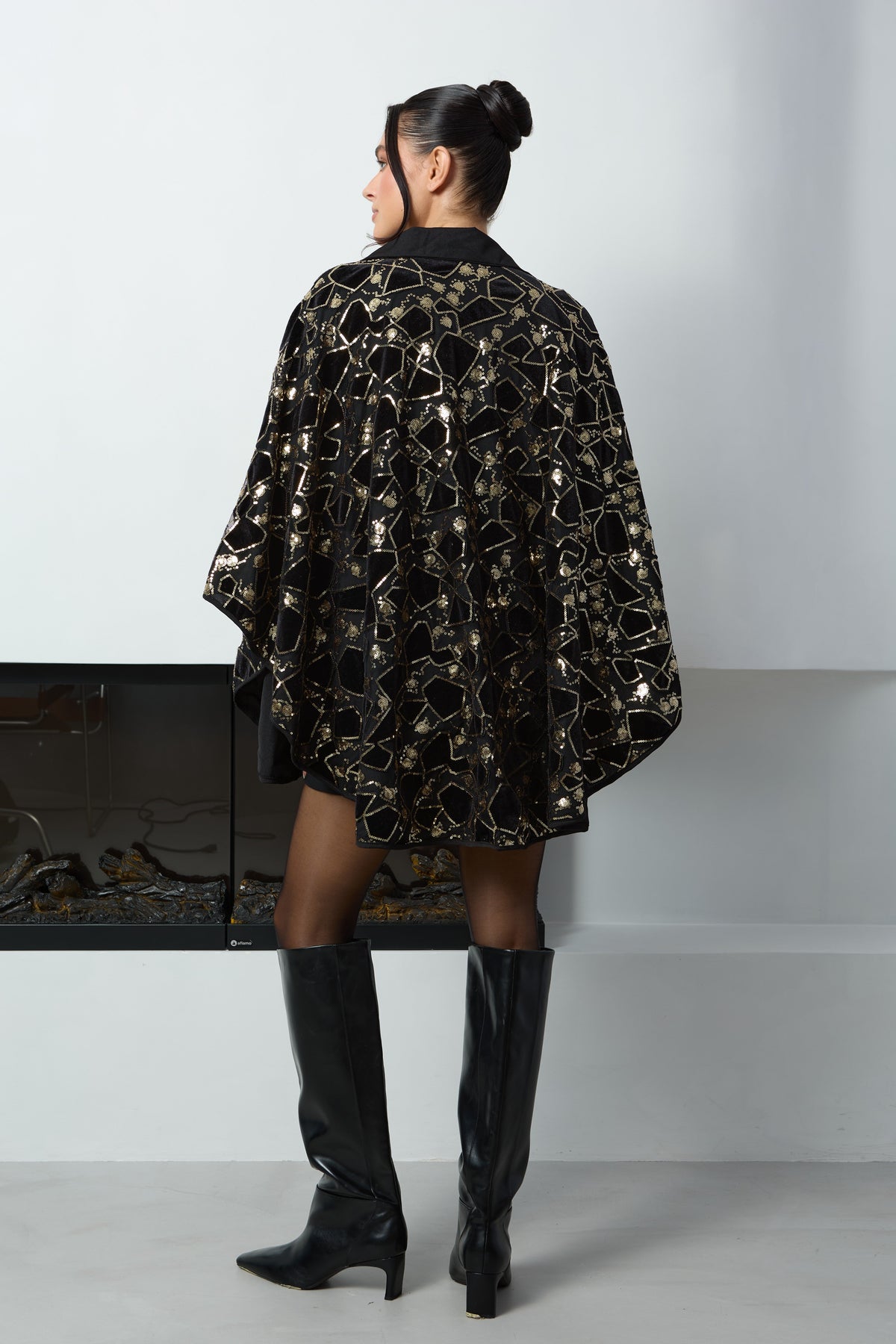 Saachi Velvet Sequin Collared Capelet