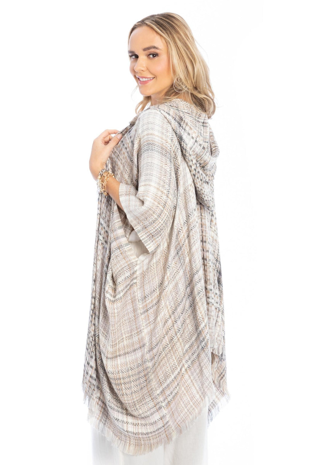 Saachi Plaid Hooded Ruana