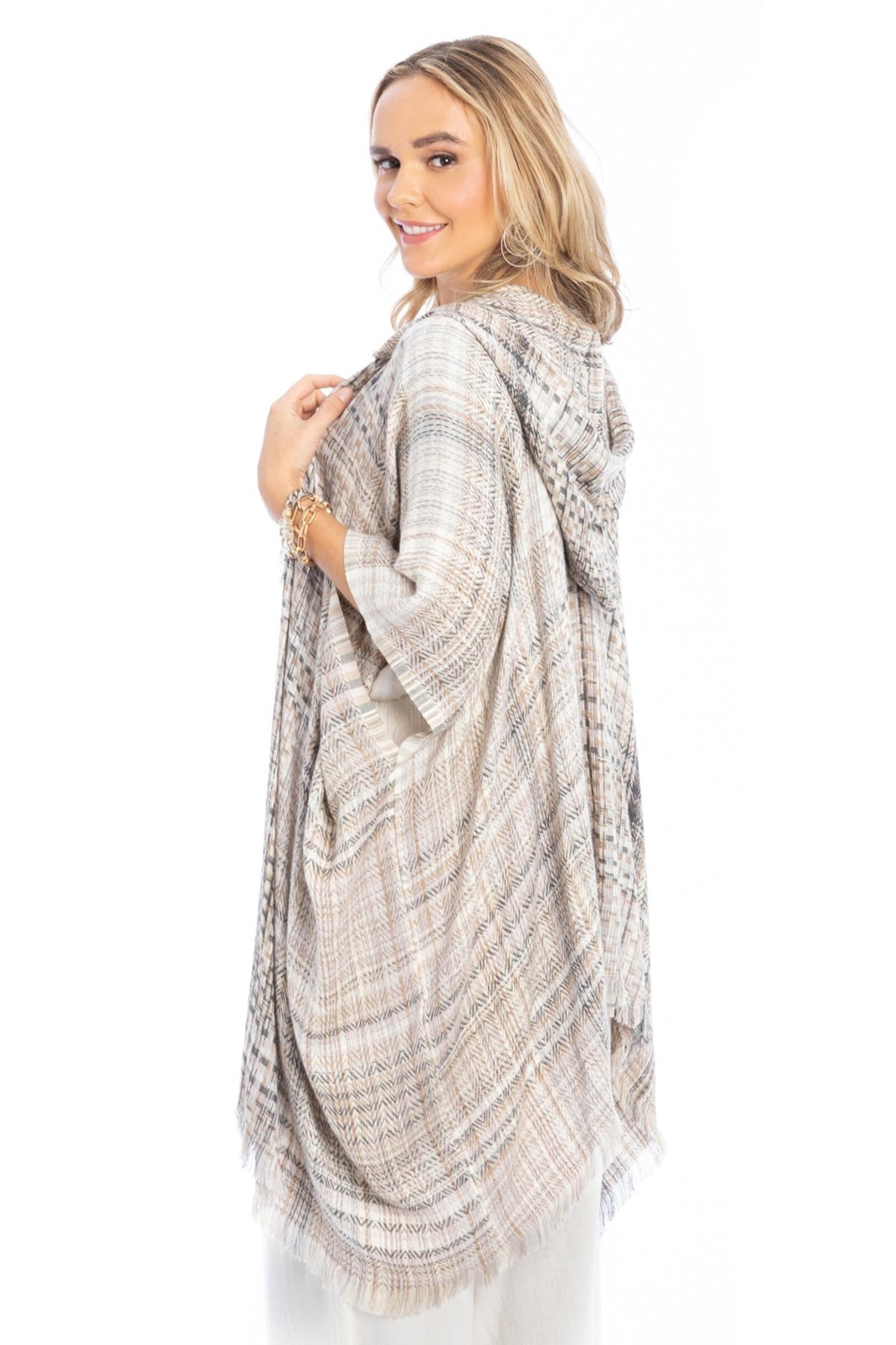 Saachi Plaid Hooded Ruana