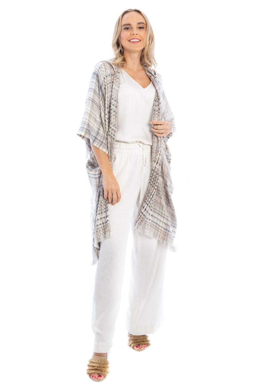 Saachi Plaid Hooded Ruana